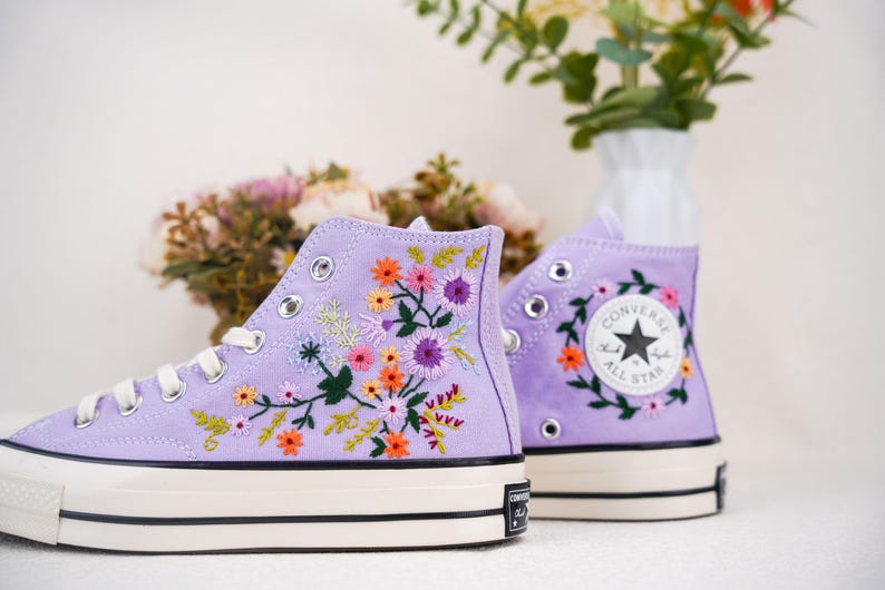 Custom Converse Wedding Bridal Flowers Embroidered High Tops