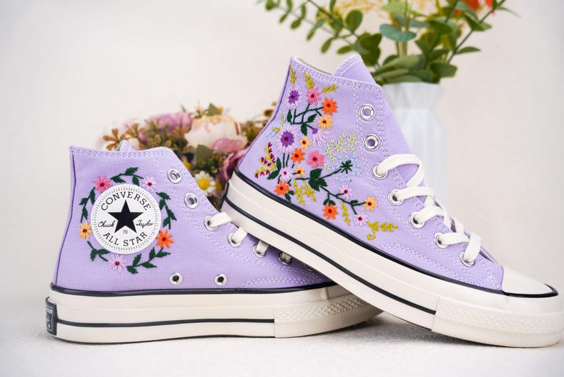Custom Converse Wedding Bridal Flowers Embroidered High Tops