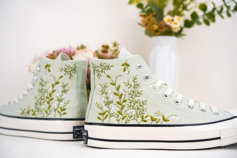 Custom Converse Wedding Flowers Embroidered High Tops