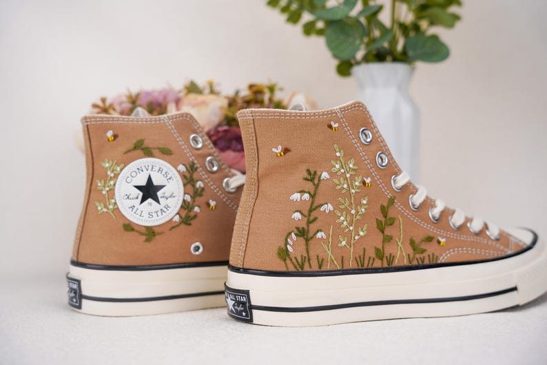 Custom Converse Wedding Bridal Flowers Embroidered High Tops
