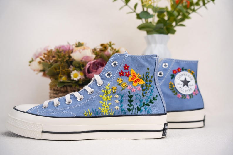 Custom Converse Wedding Bridal Flowers Embroidered High Tops