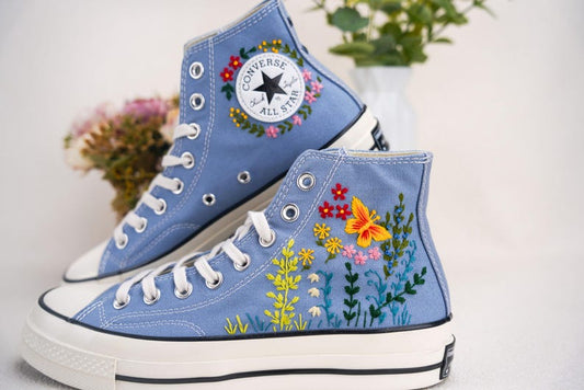 Custom Converse Wedding Bridal Flowers Embroidered High Tops