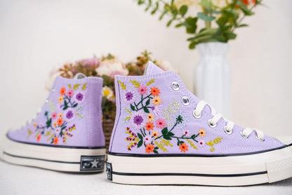 Custom Converse Wedding Bridal Flowers Embroidered High Tops