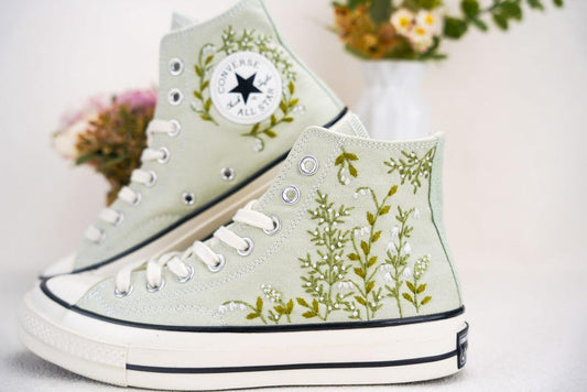 Custom Converse Wedding Flowers Embroidered Shoes Bridal Flowers Embroidered High Tops