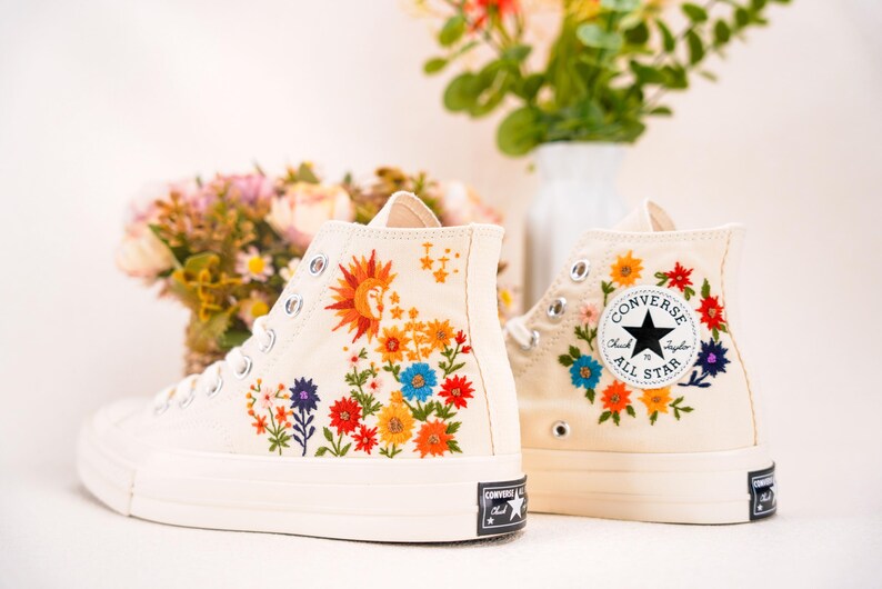Custom Converse Wedding Bridal Flowers Embroidered High Tops