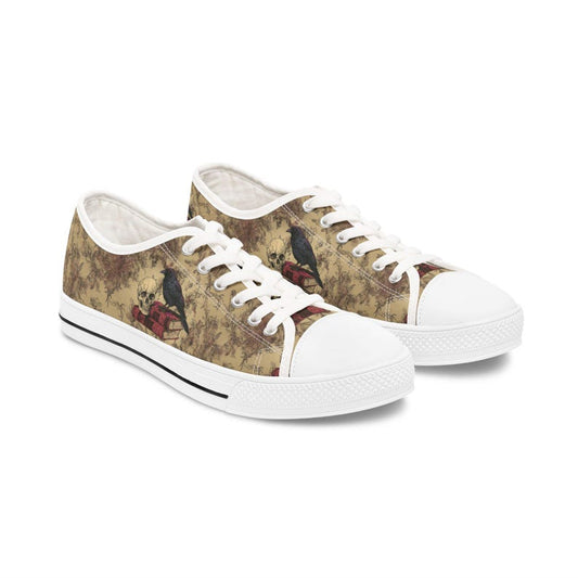 Colorful Women's Low Top Sneaker Black Raven and Skull Sneakers
